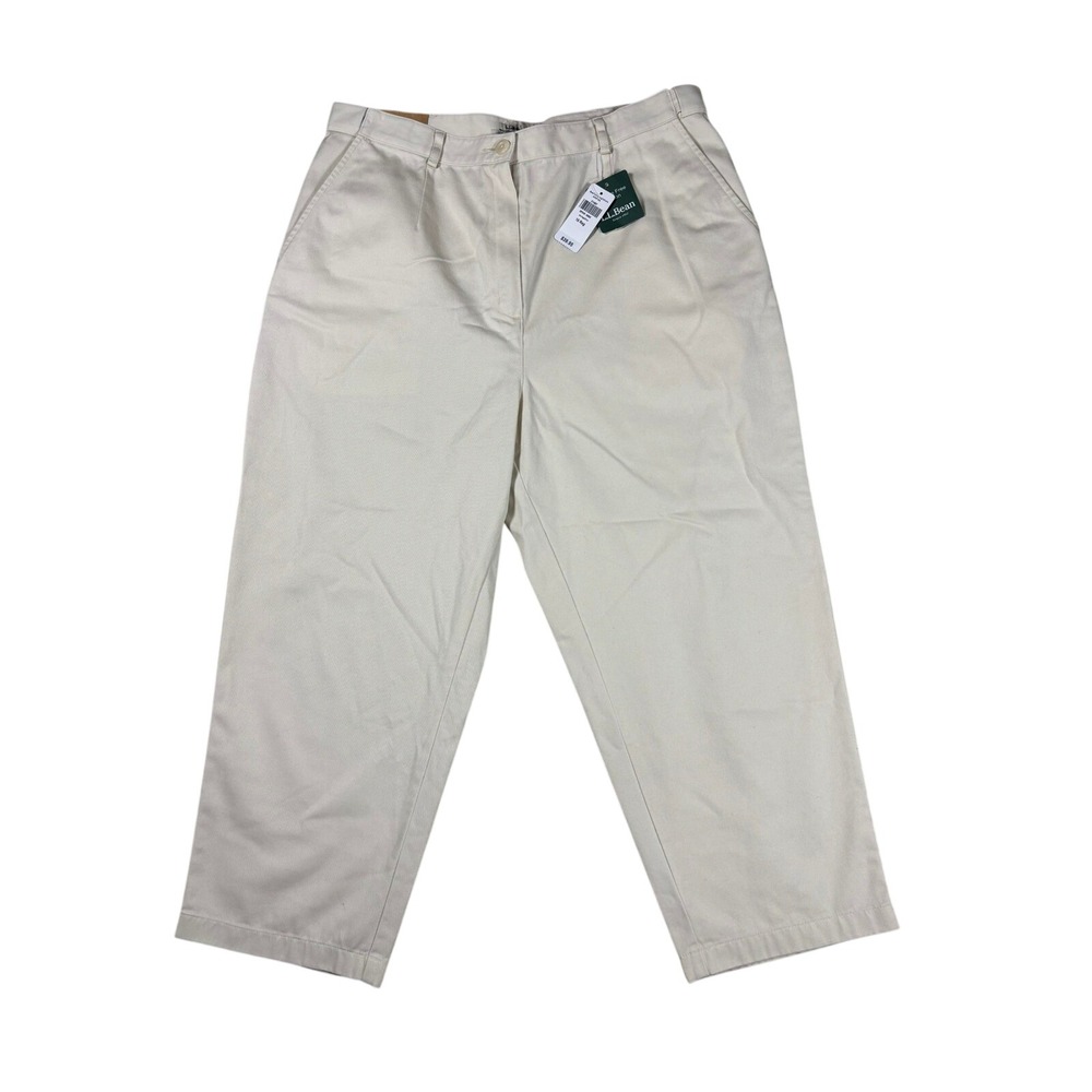 NWT LL Bean Original Fit Chino Pants Womens 16 Reg Cream Pleated Twill Trousers
